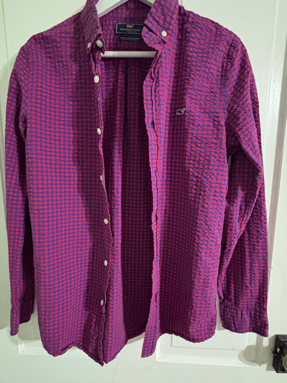Vineyard Vines Men’s Pink & Blue Seersucker Button-Up Shirt size small